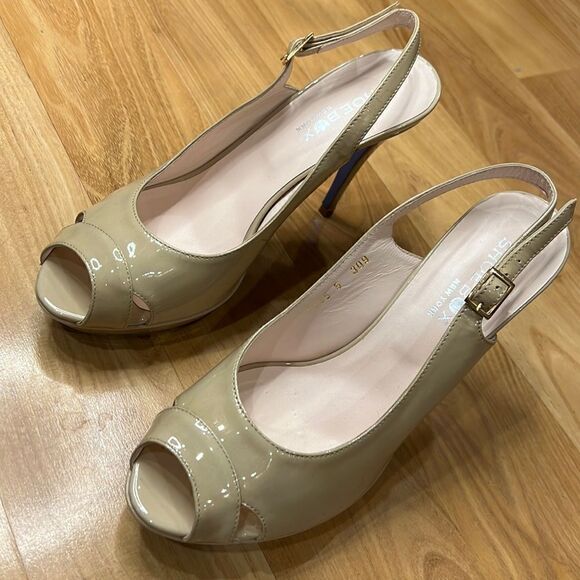 Nude Patent Leather Peeptoe Heels Womens 7.5 - Picture 1 of 10